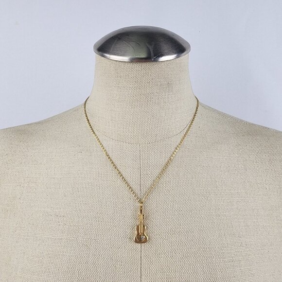 Vintage Gold Tone Guitar Pendant Chain Necklace - Picture 2 of 7